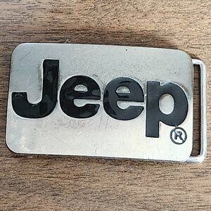 Vintage JEEP Belt Buckle Metal Chrome Two Tone